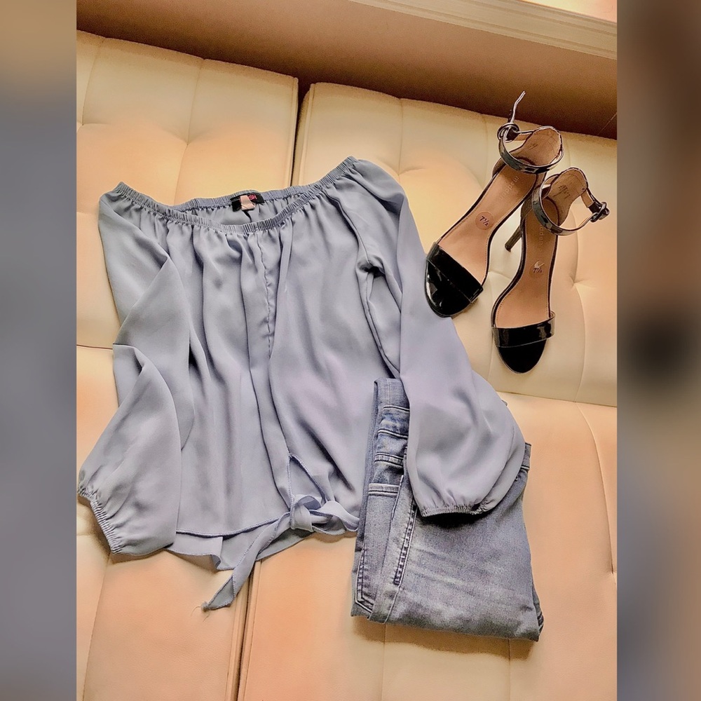 Baby blue, front-tie, off shoulder top